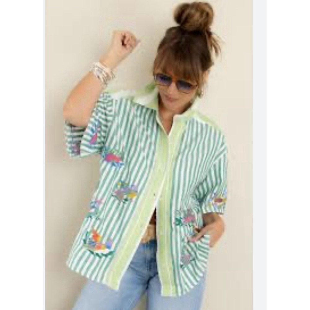 We The Free People The Bird Shirt Women's Size Medium French Green Sold Out Boho